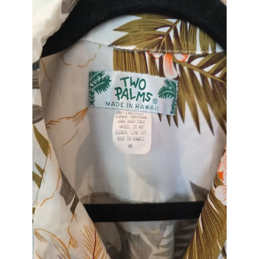 VTG Two Palms Mens Palm&Orchid Button Up Hawaiian Shirt Sz M Resortwear Tropical